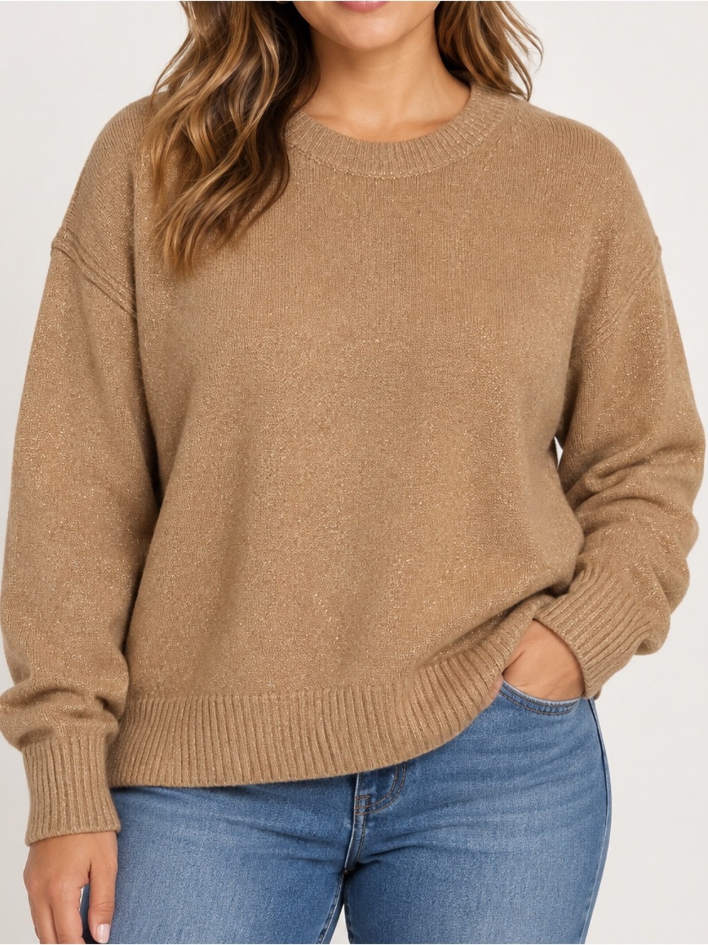 Banana Republic XL Camel Gold Metallic Shimmer Crewneck Sweater